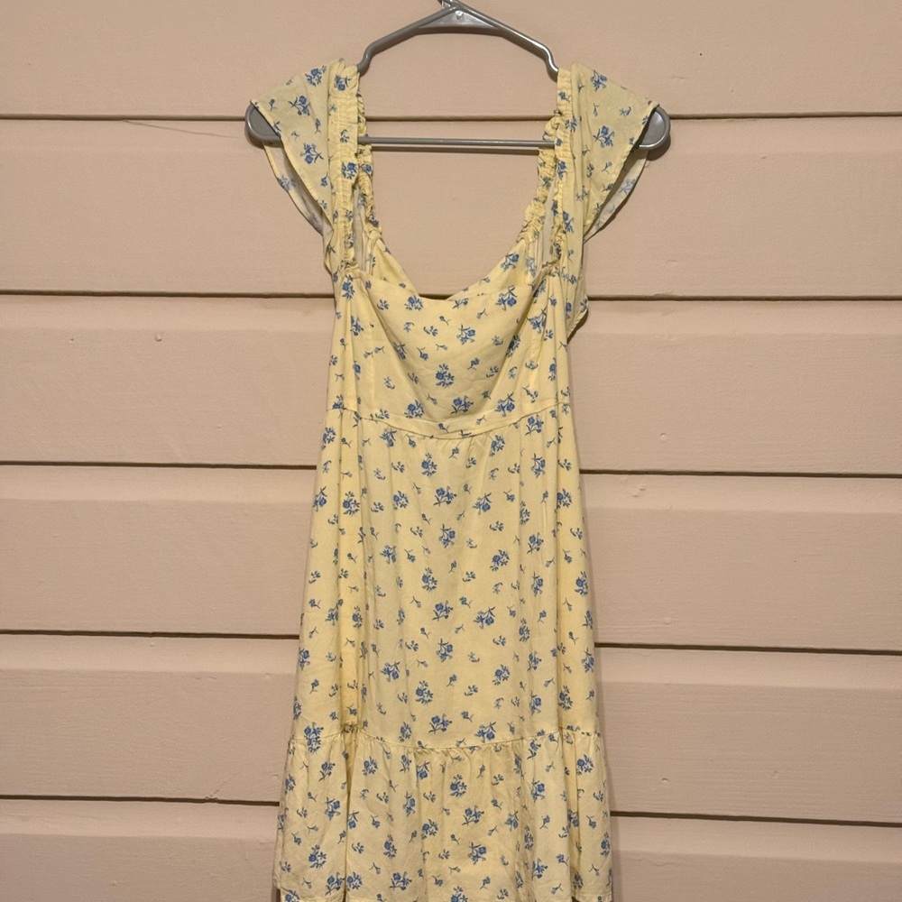 Hollister Yellow Midi Dress with Blue Floral Print